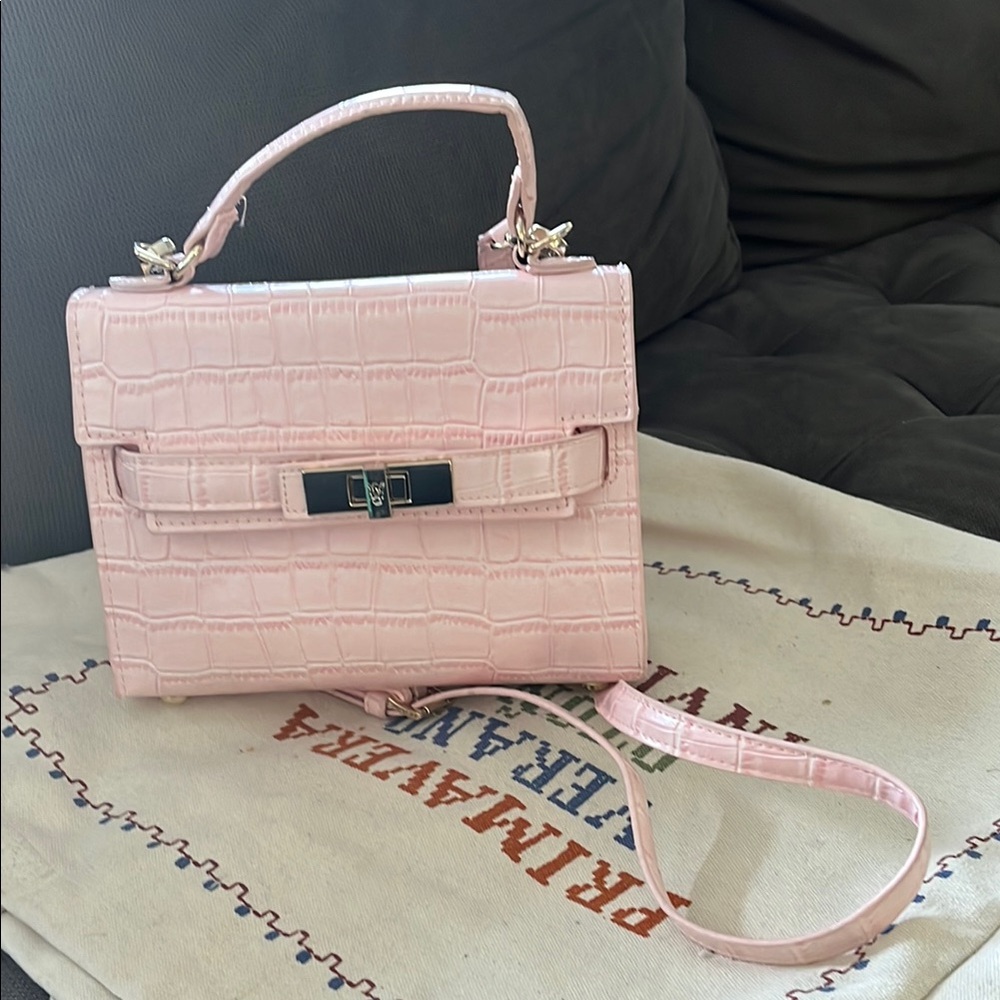 Steve Madden blush pink croc effect bag with gold hardware and strap